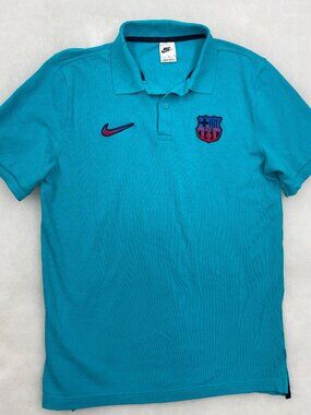 Nike FC Barcelona Polo Shirt Teal Blue BARCA Football Club Soccer Men's L